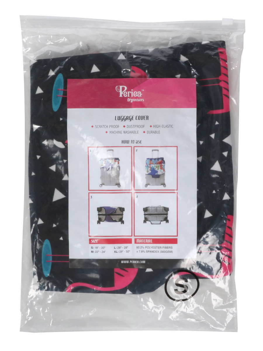 Housse de valise Periea Black with Pink Flamingos S