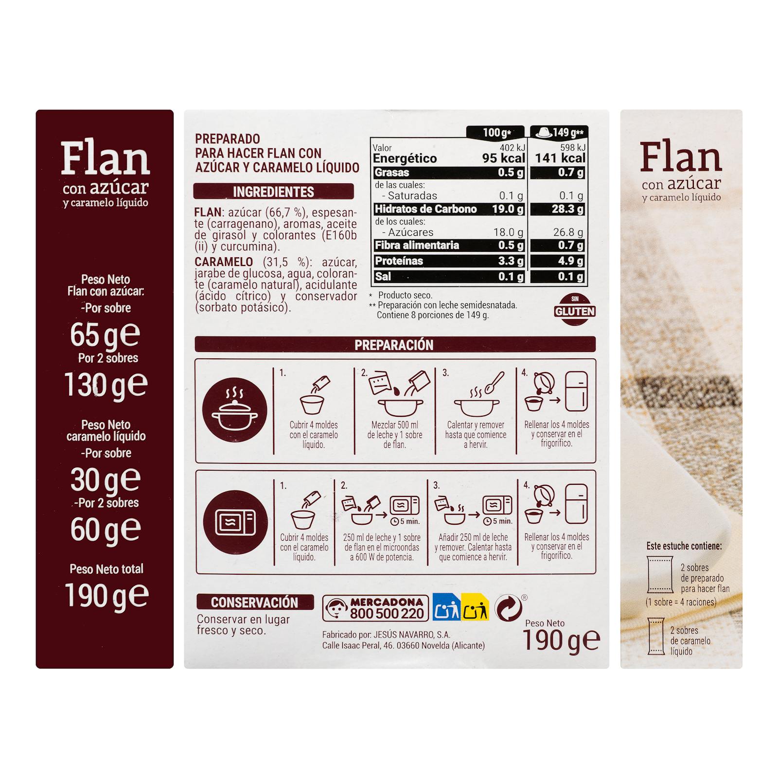Préparation de poudre de flan Hacendado
