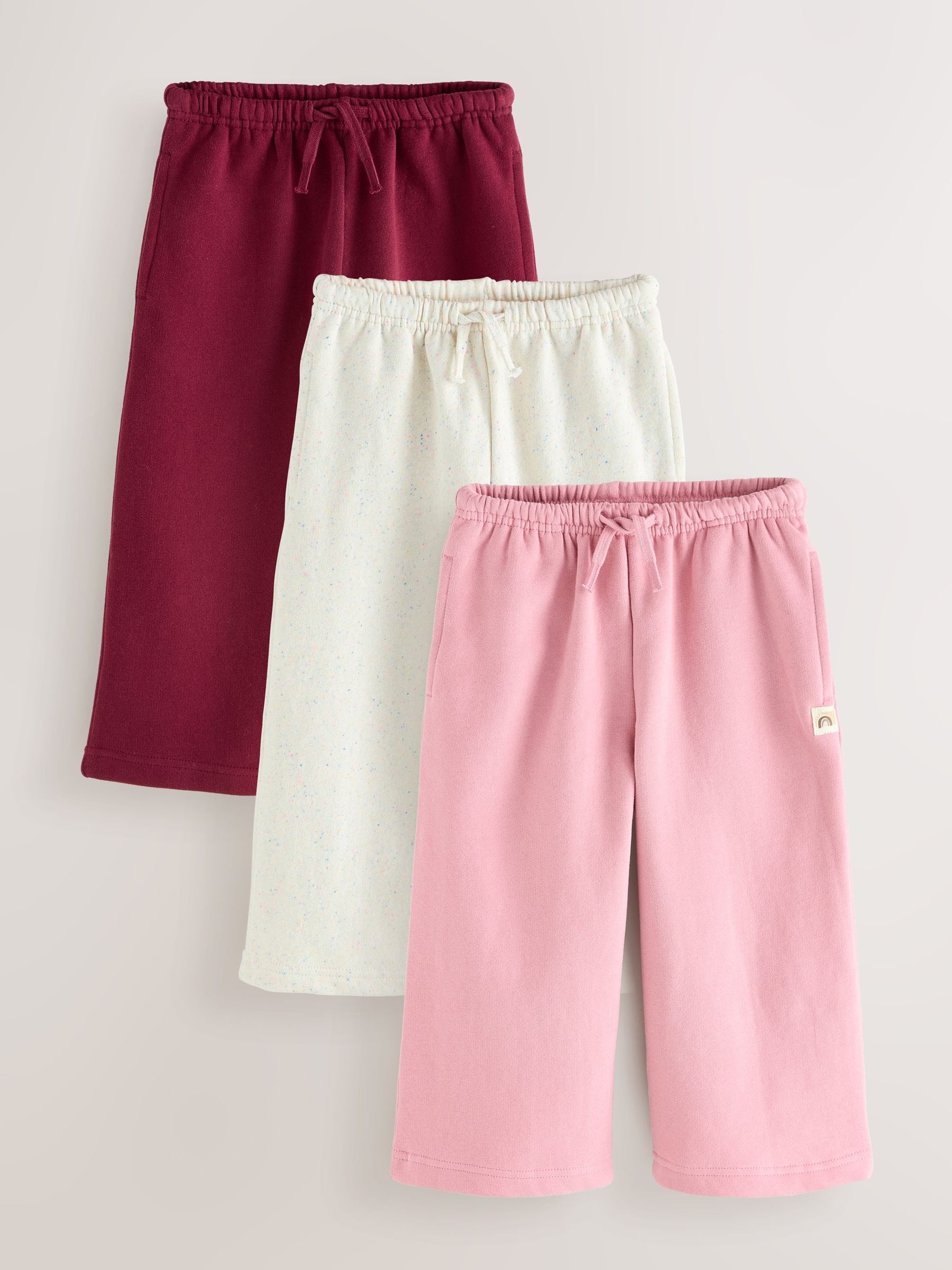 Roze/bordeauxrood/beigegrijs - Set van 3 joggingbroeken met wijde pijpen (3mnd-7jr)