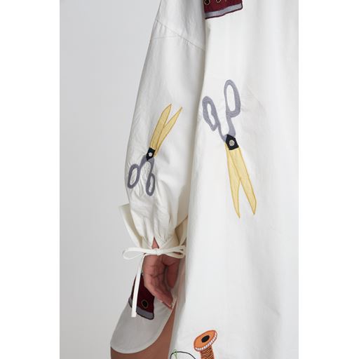 Stella Nova Broderet Skjortekjole, Creme/White, 40