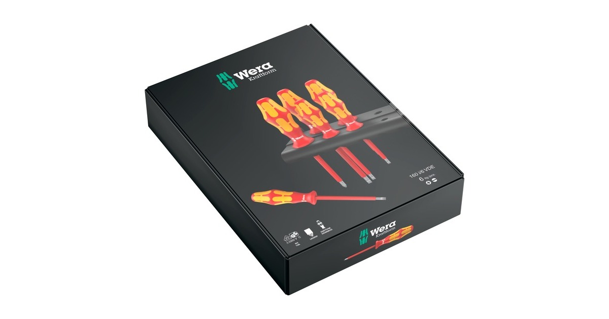 Wera160 i/6 Schroevendraaierset Kraftform Plus Serie 100 + Rek  (Rood/geel, 6-delig)