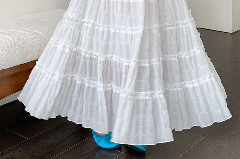 Tel tot 10 - Maxi A-lijn rok met elastische taille en ruches