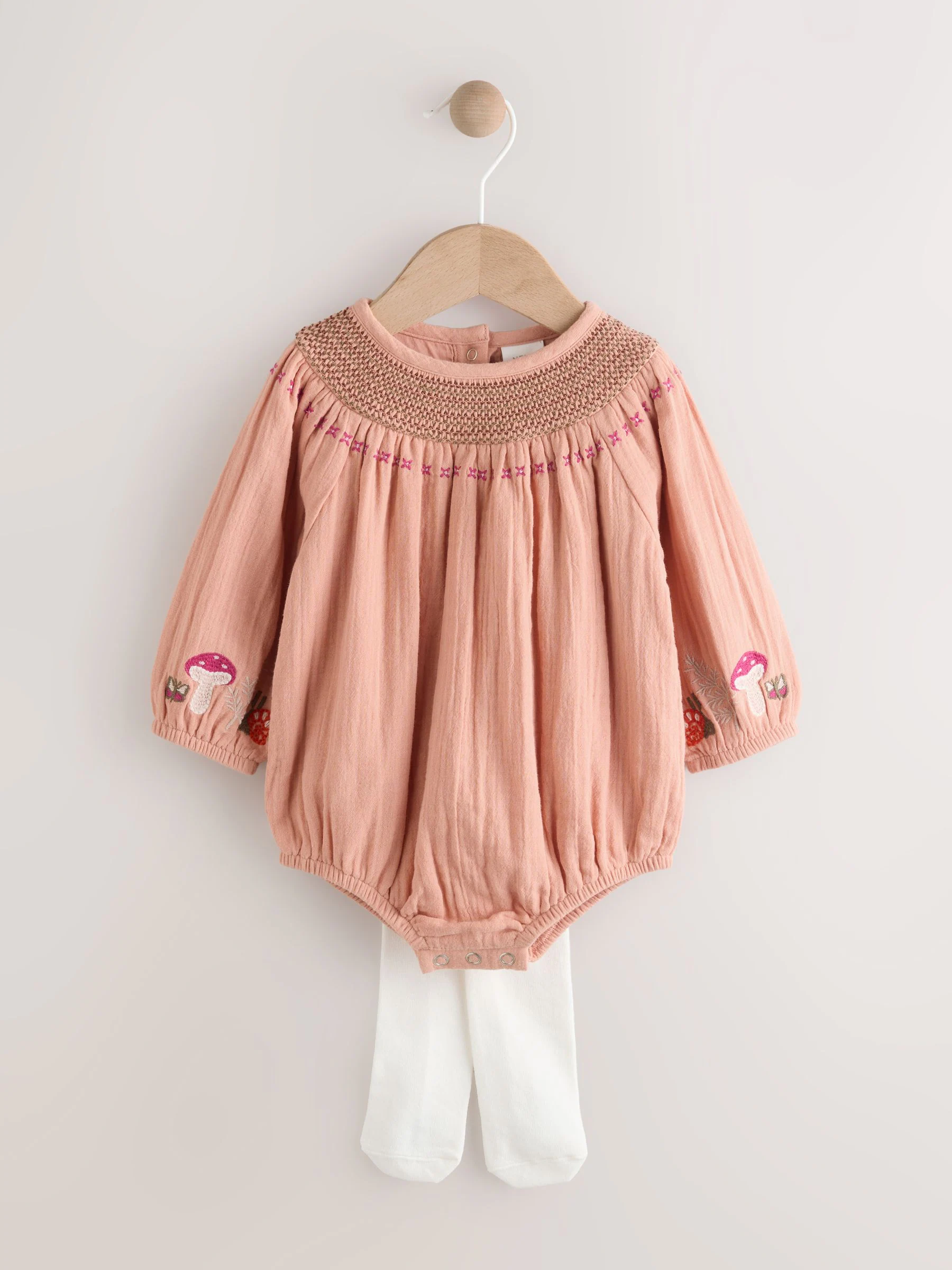 Bruin met borduursel - Babyrompers met bloemenprint Set 2 -delig met maillot (0mnd -3jr)