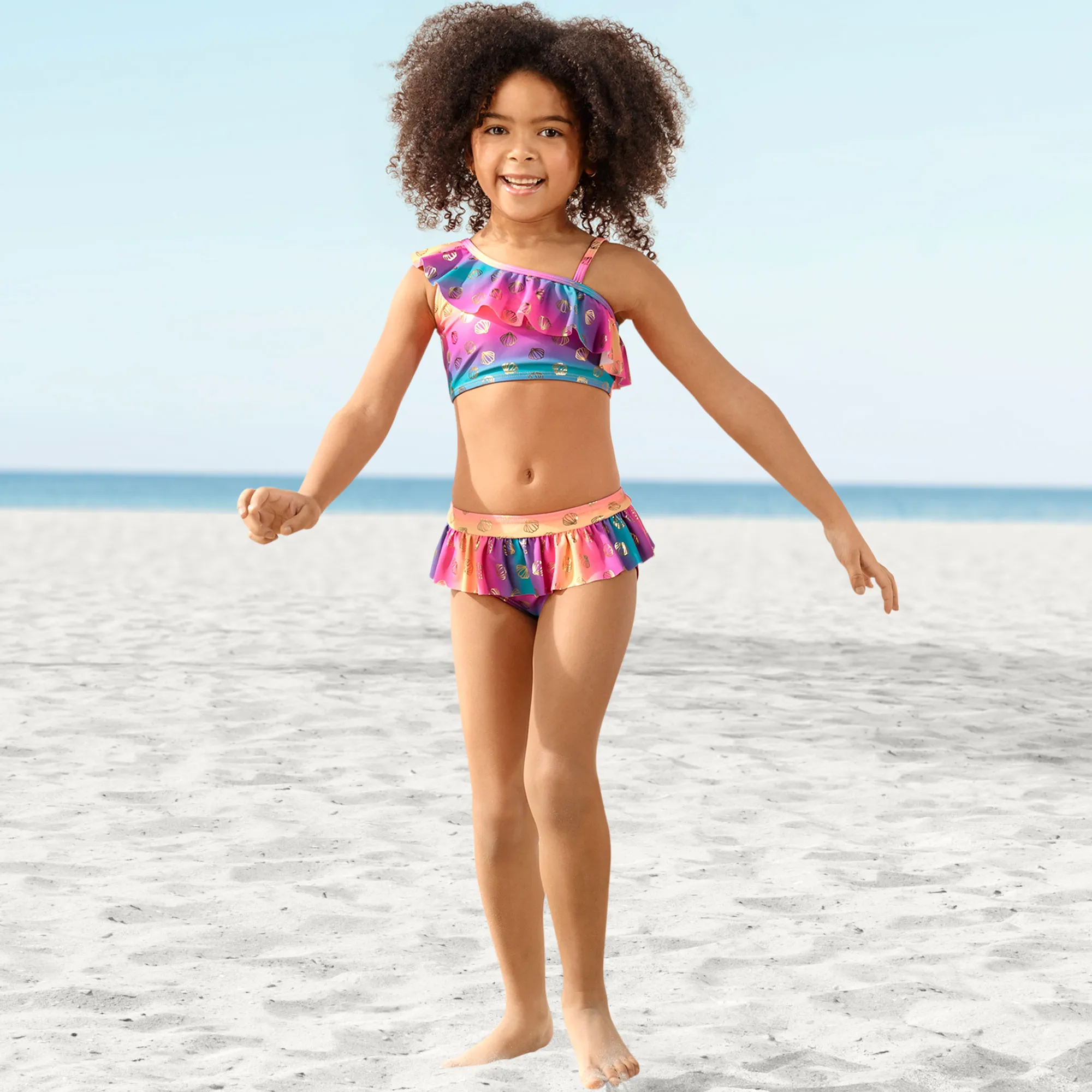 Kinder-Mädchen-Bikini-Set mit Volant, 2-teilig