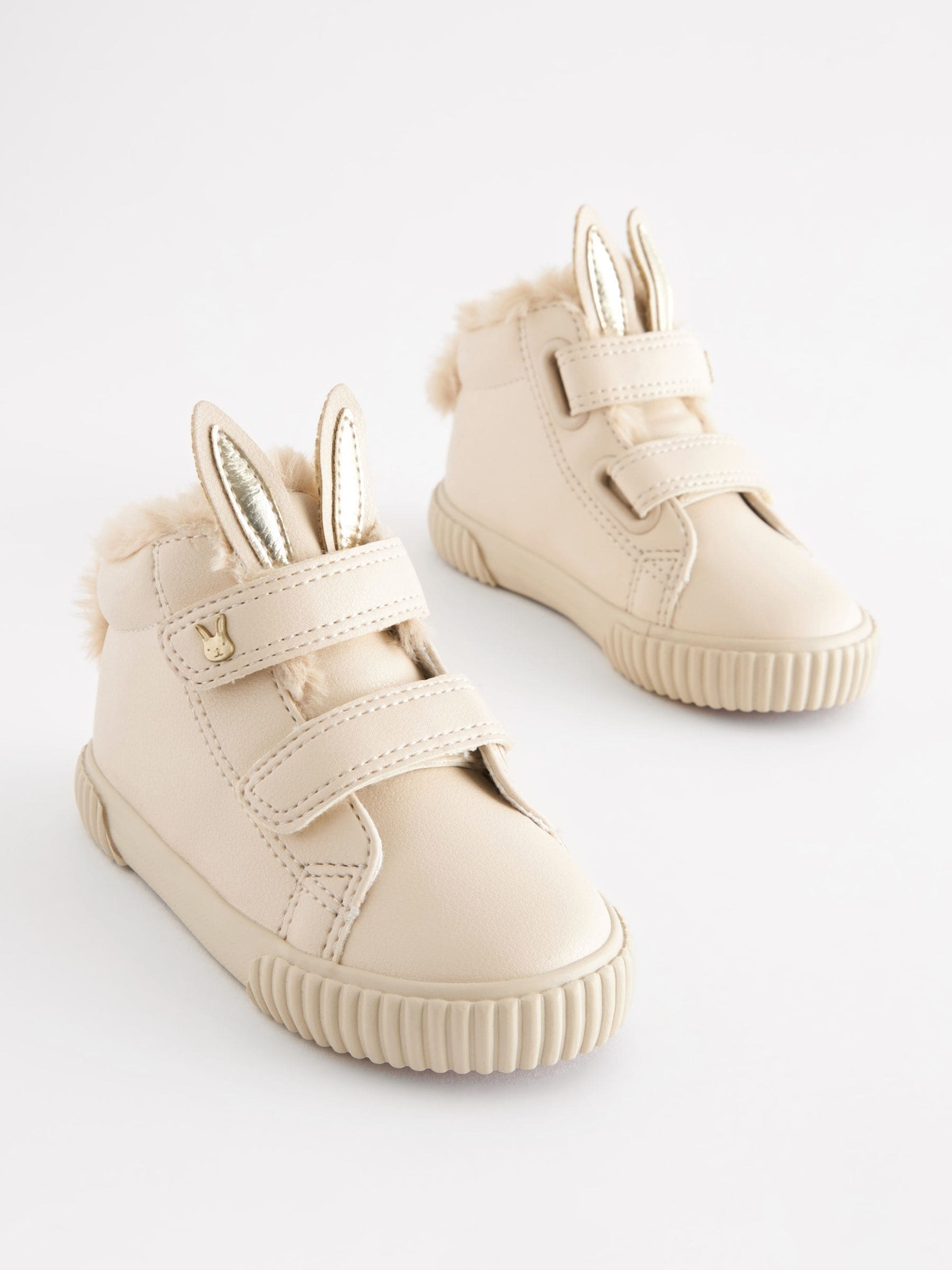 Lichtbeige met konijn - Hoge sneakers met klittenbandsluiting