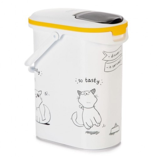 Armazenamento de ração para gatos brancos