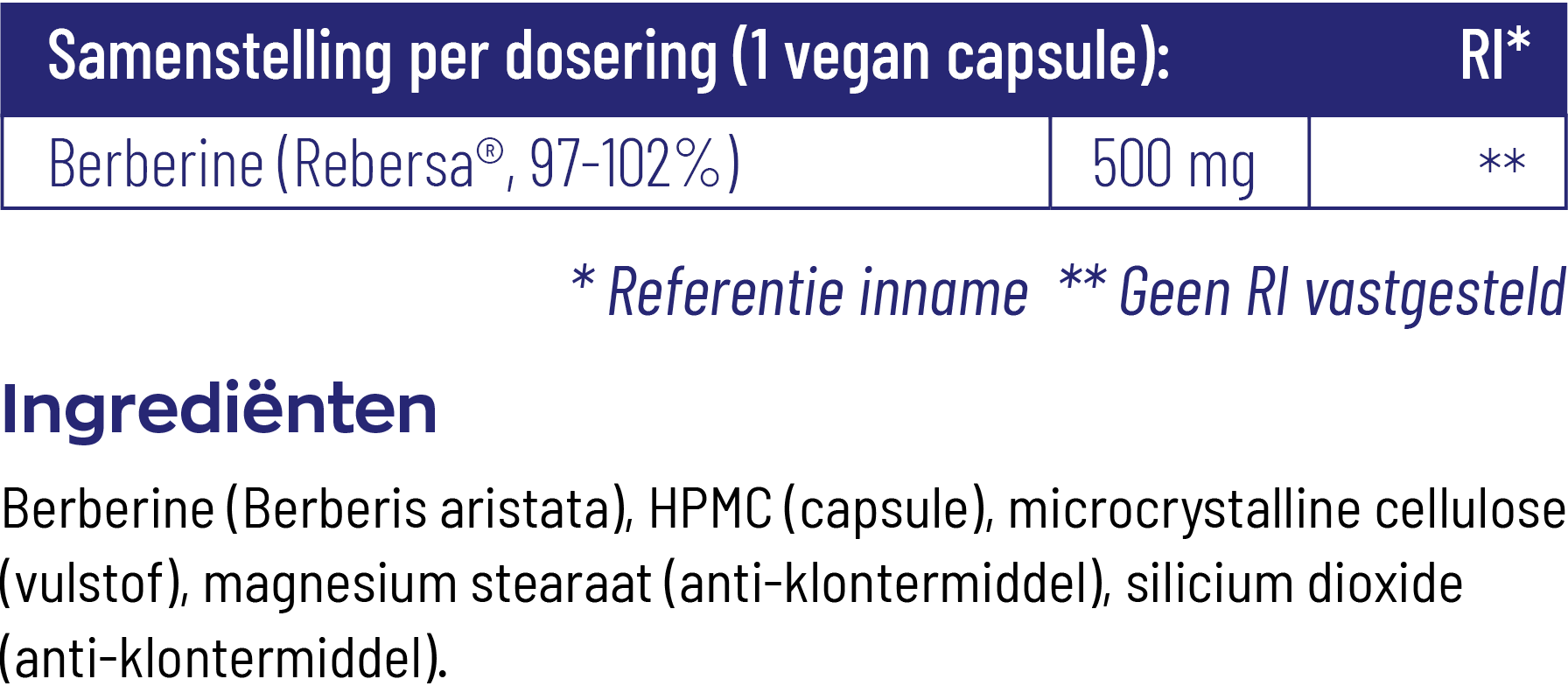 Vitakruid Berberine 500 Rebersa® 97-102% Berberine Zouten (60 vega capsules)