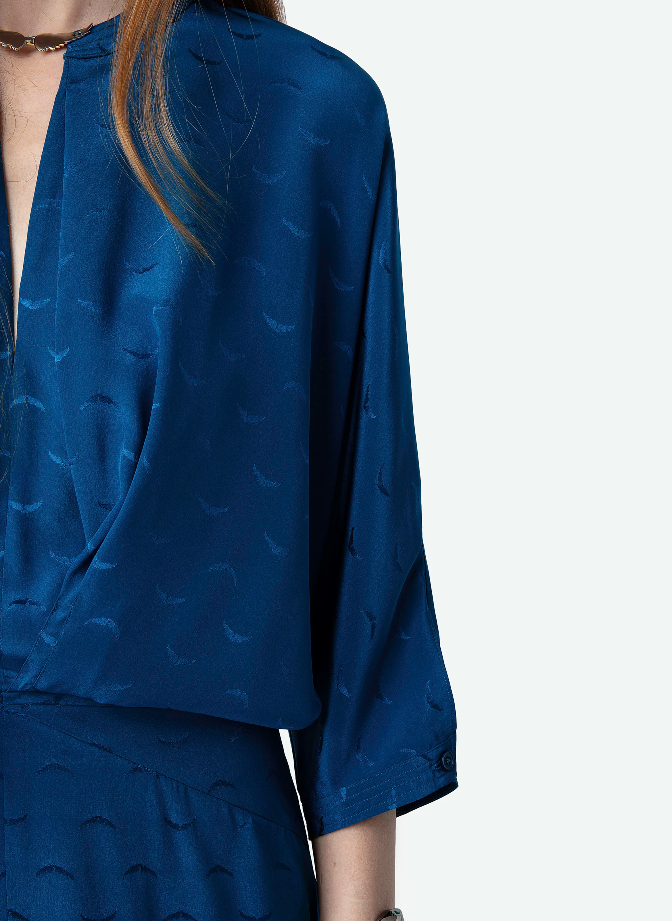 RITANY - Robe midi col rond en soie | Bleu