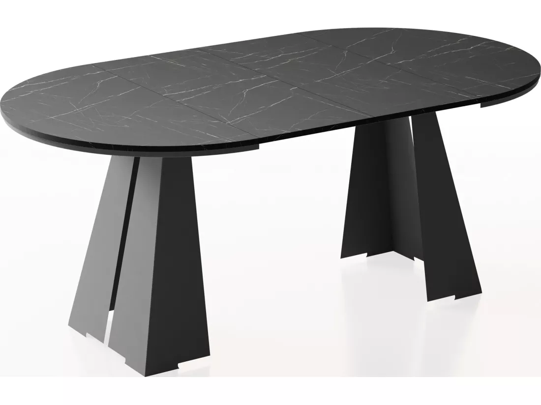 Table à Manger Ronde Extensible Avec Piètement Métallique Noir - Table Industrielle Moderne Pour Salle à Manger Ou Cuisine - 100 Cm à 180 Cm - Fabriqué En Ue - Marb