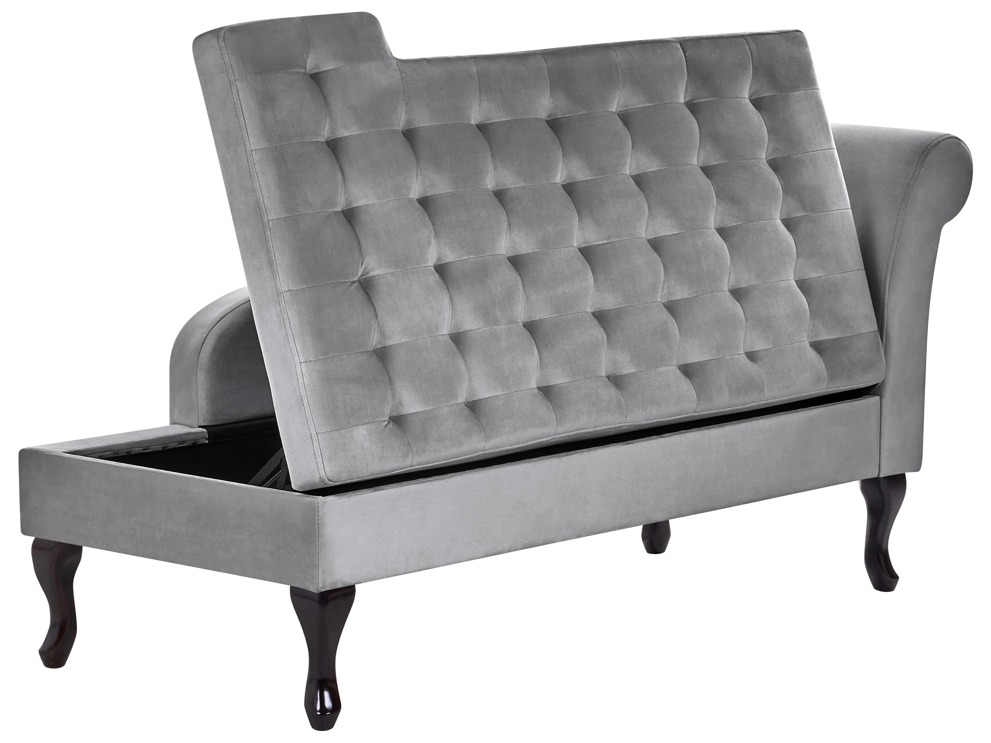 Rechtszijdige chaise longue PESSAC Fluweel Lichtgrijs met opbergruimte