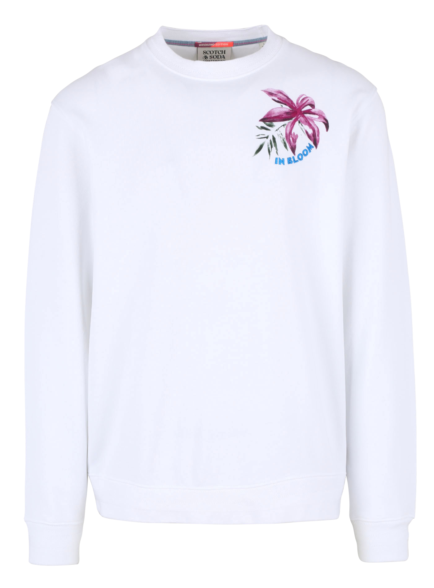 Sweat col rond imprimé et jacquard| Blanc