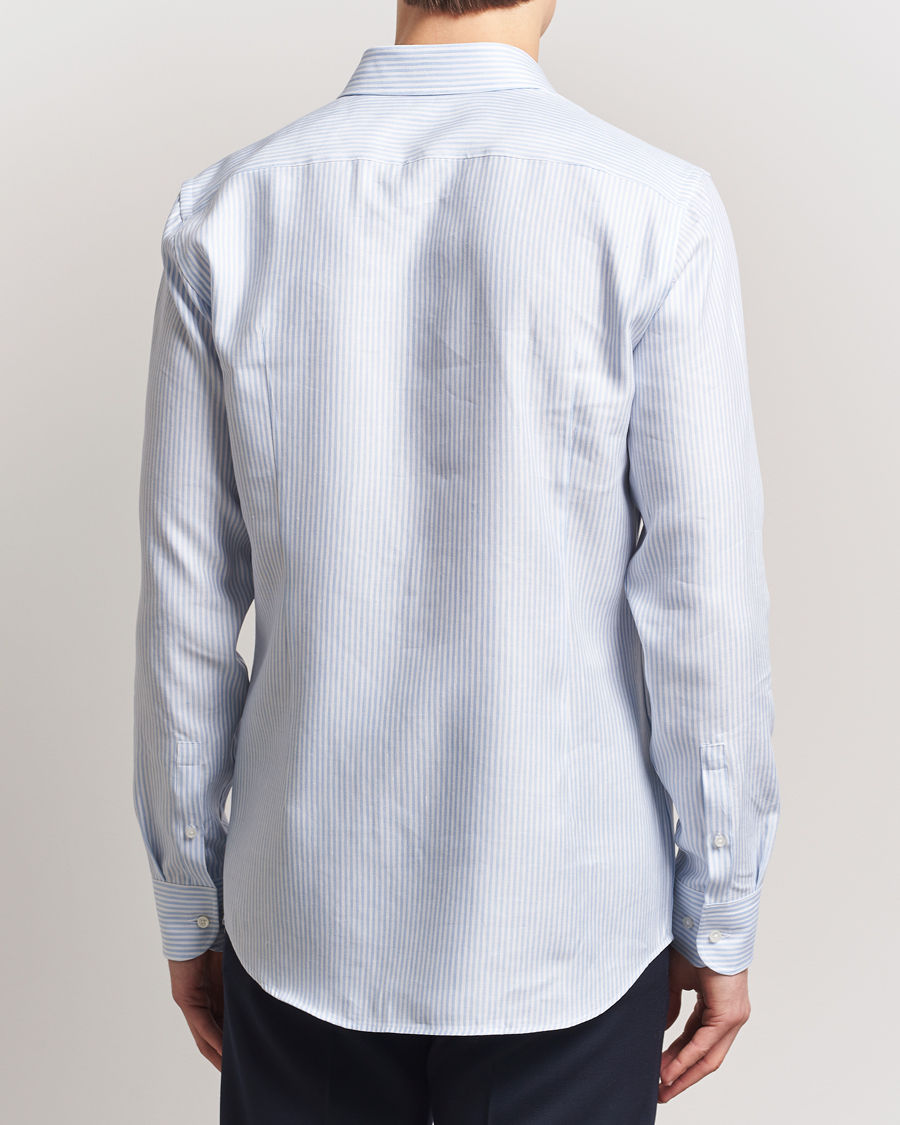BOSS BLACK Hank Linen/Lyocell Striped Shirt Blue/White