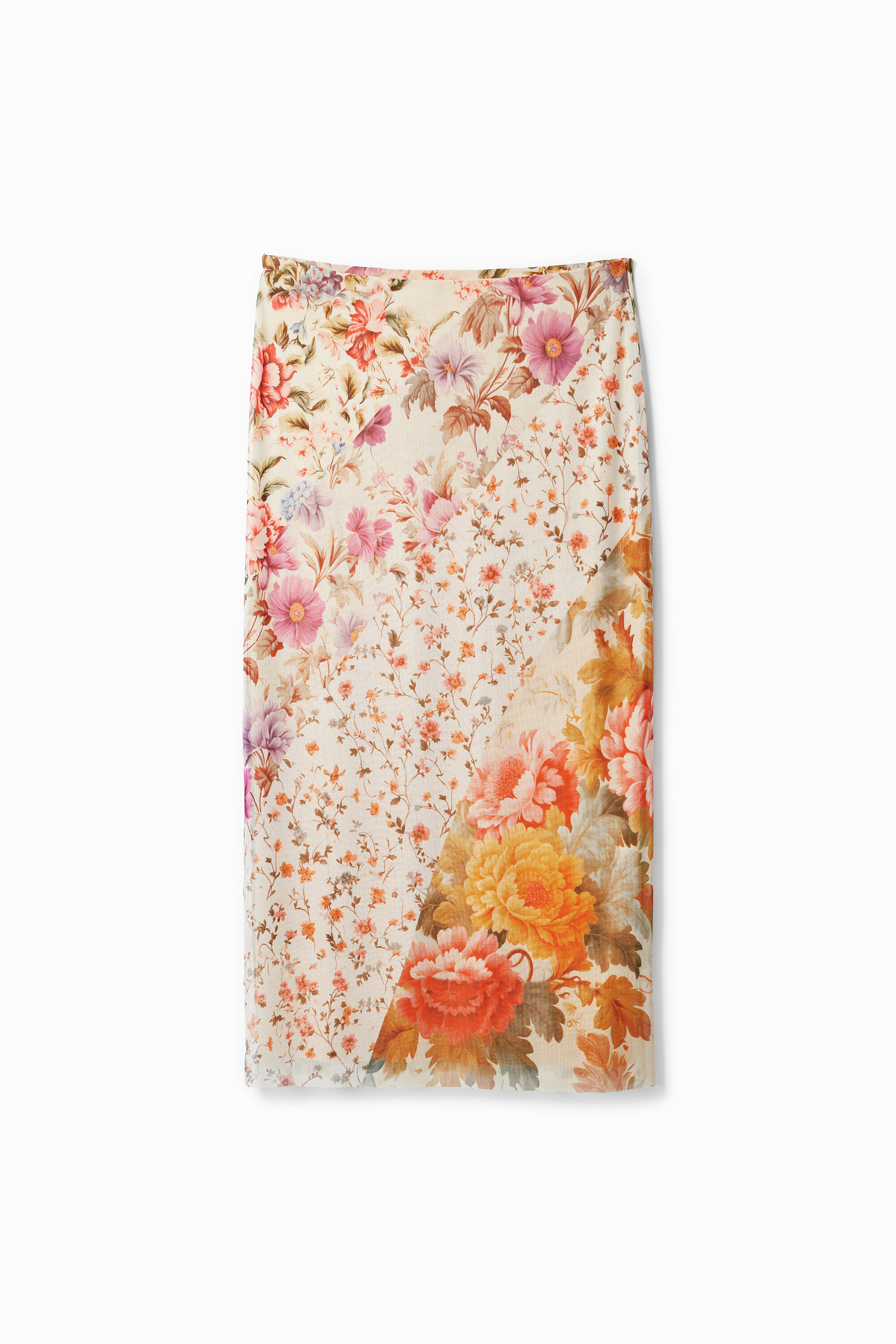 Saia midi com aplicações florais