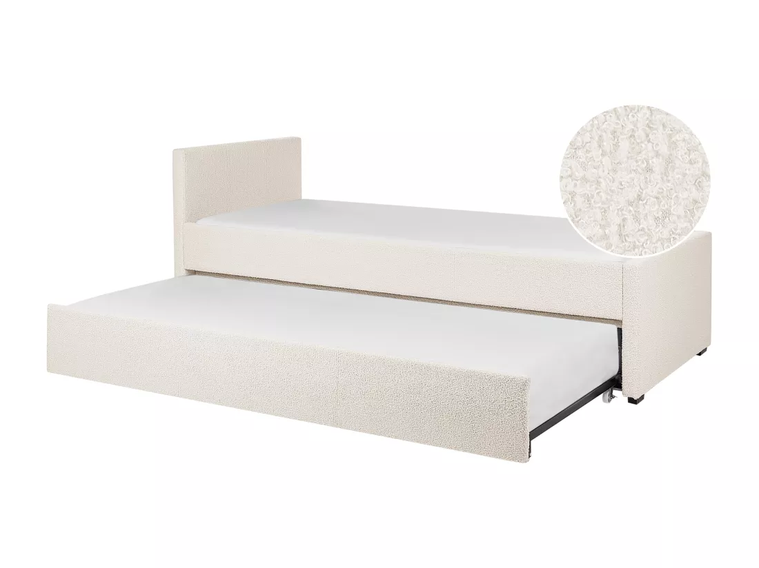 Lit gigogne Bouclé MARMANDE 80 x 200 cm Beige clair