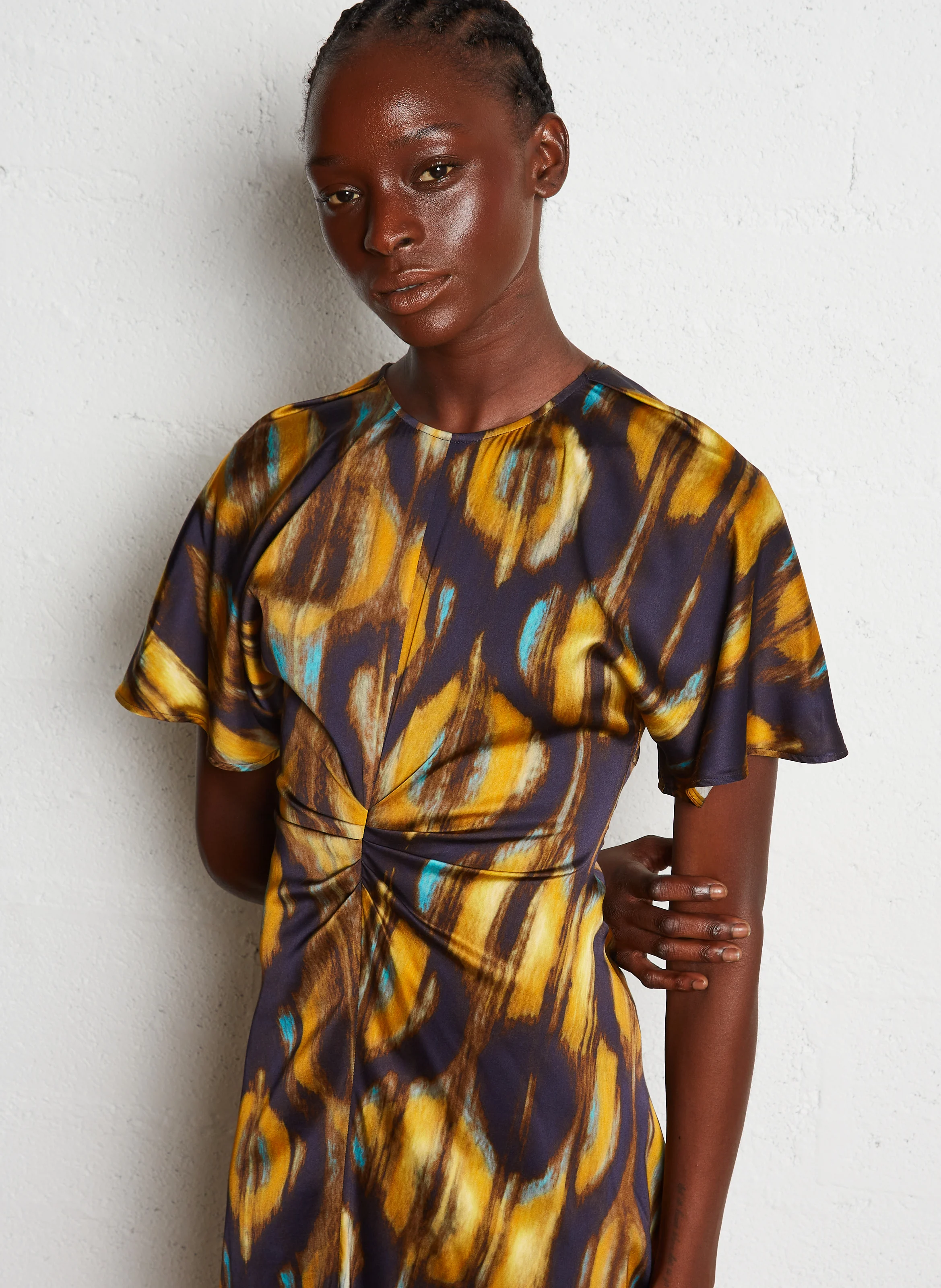 SOLEIL - Robe midi col rond imprimée | Bleu