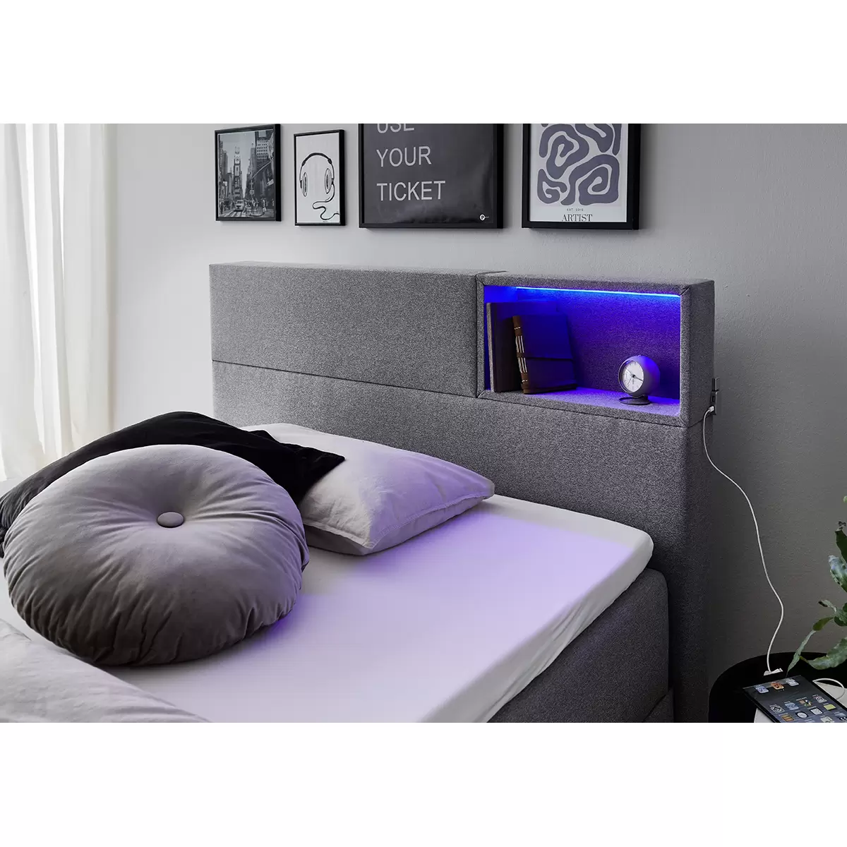 Boxspringbett Caja 140x200 Hellgrau
