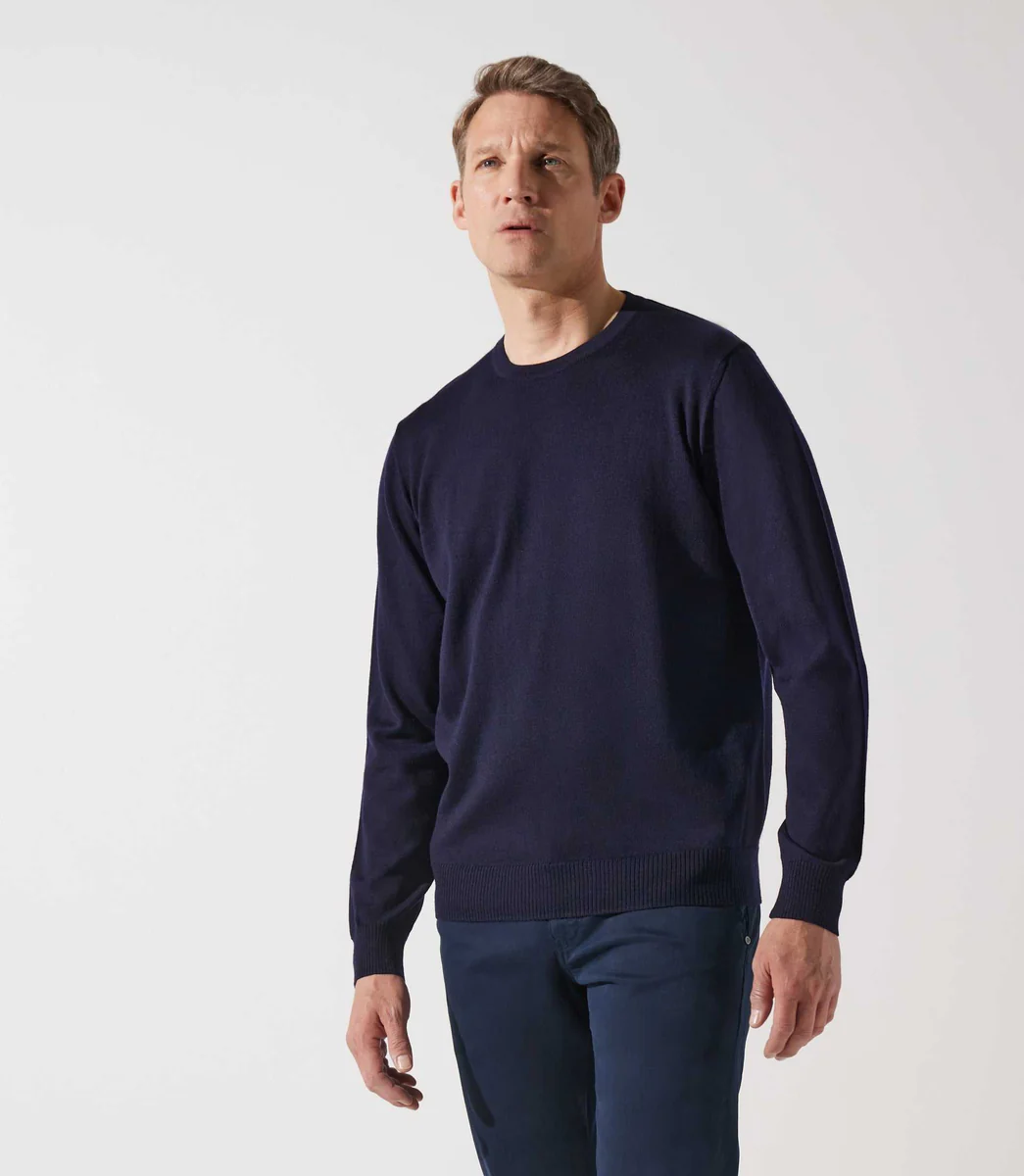 Pull col rond marine 100% mérinos