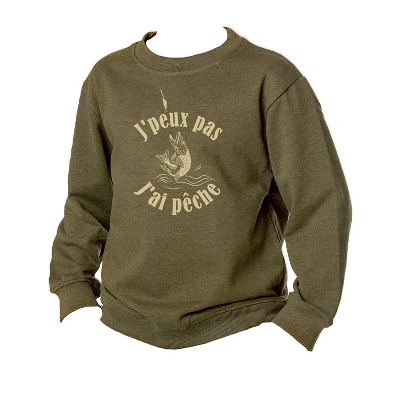Sweat Junior Bartavel J'peux Pas J'ai Pêche - Kaki