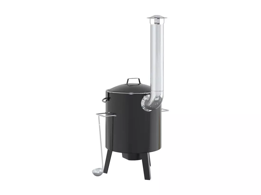 Canon à goulasch avec cheminée et couvercle noir acier émaillé