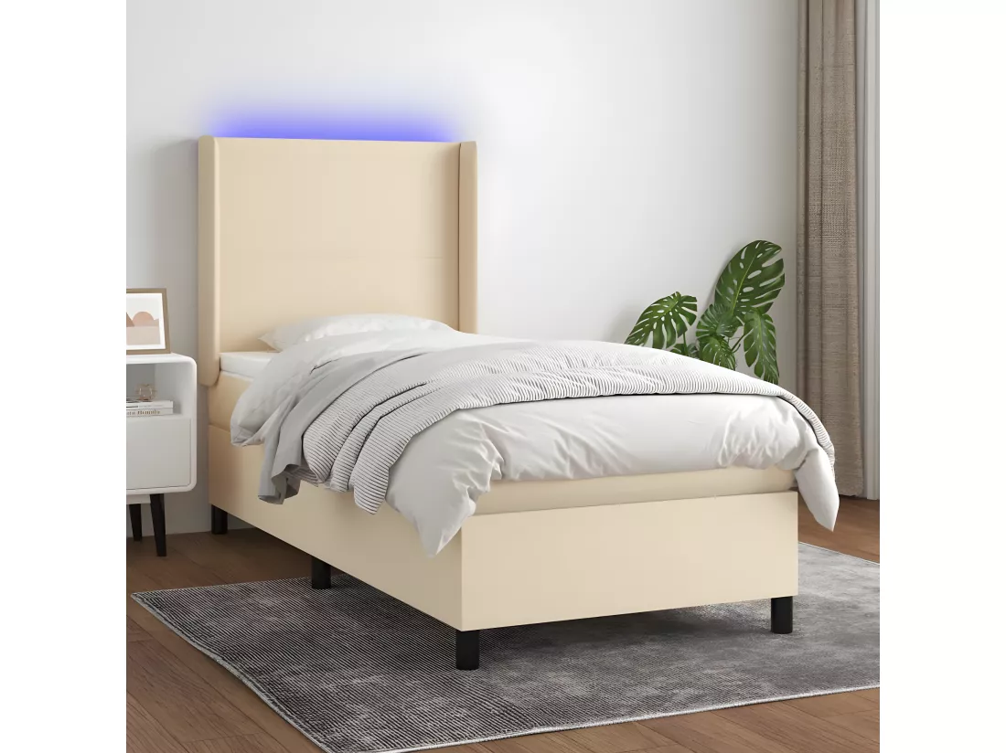 Sommier tapissier avec matelas et LED Crème 80x200cm Tissu