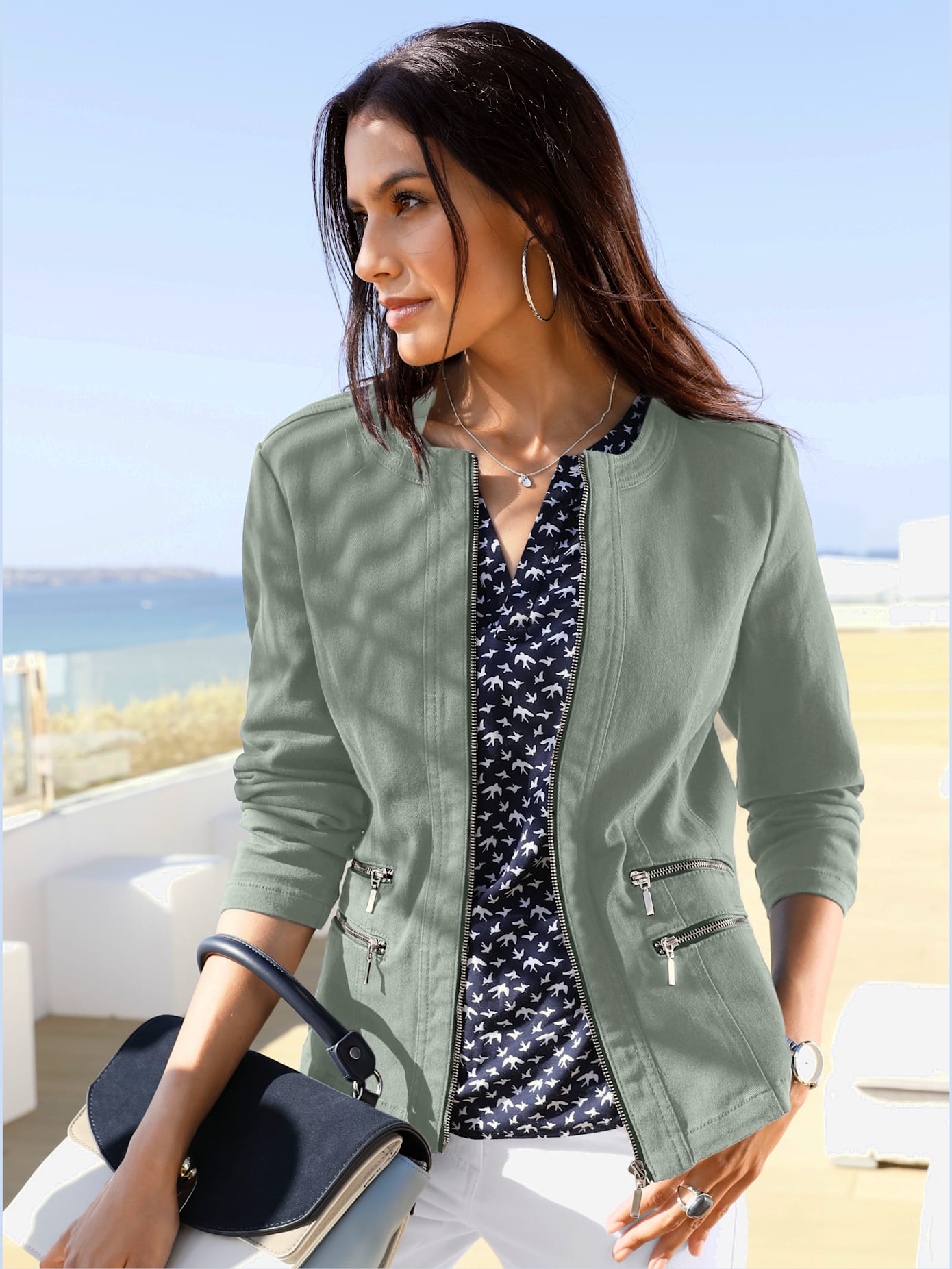 Blazer aspect jean 2 glissières fantaisie poches