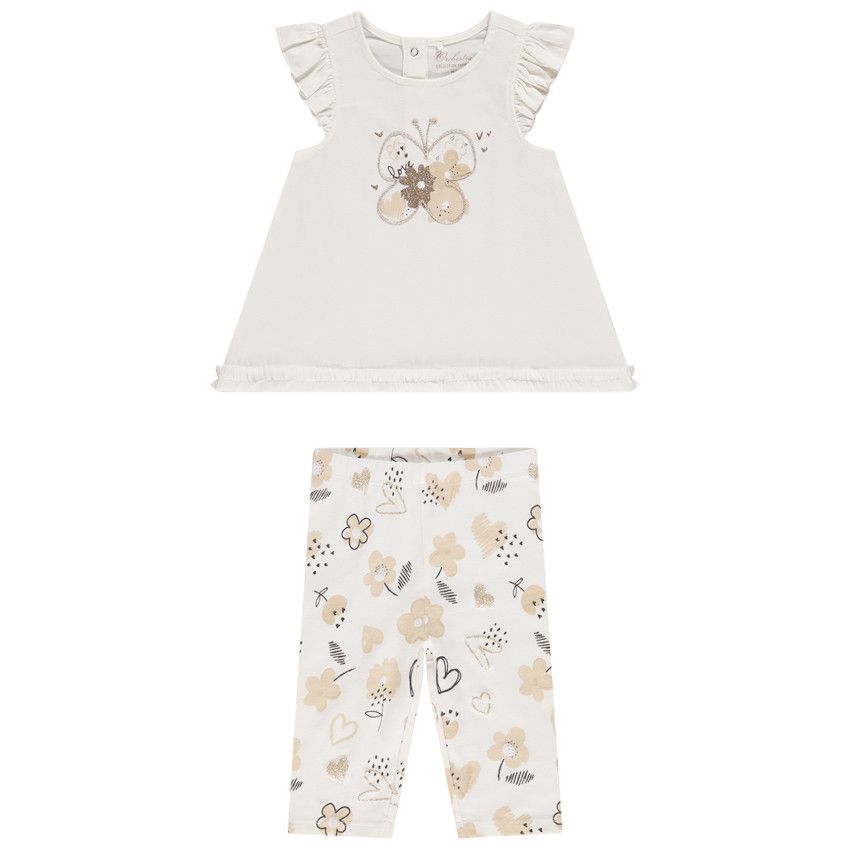 Ensemble 2 pièces tunique + caleçon imprimé pour bébé fille - Ecru