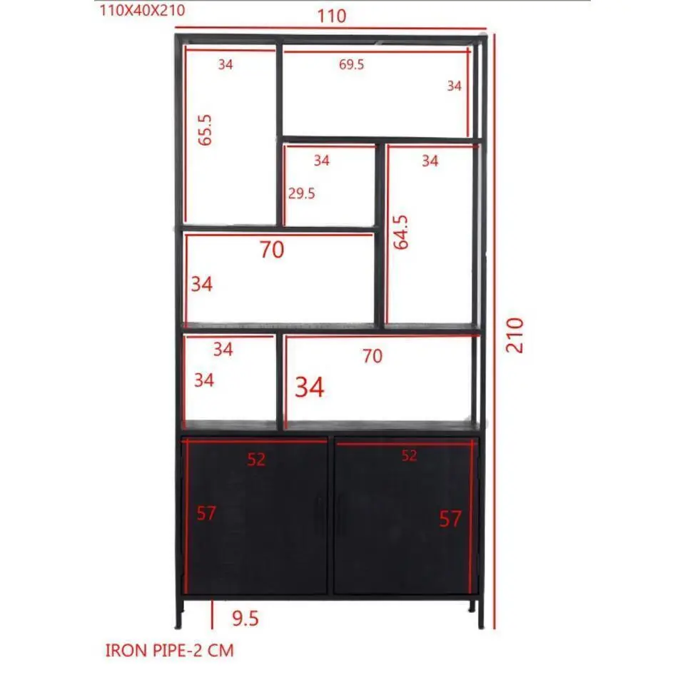Vakkenkast Zwart Mangohout - 110x210cm - Kast Brooke XL