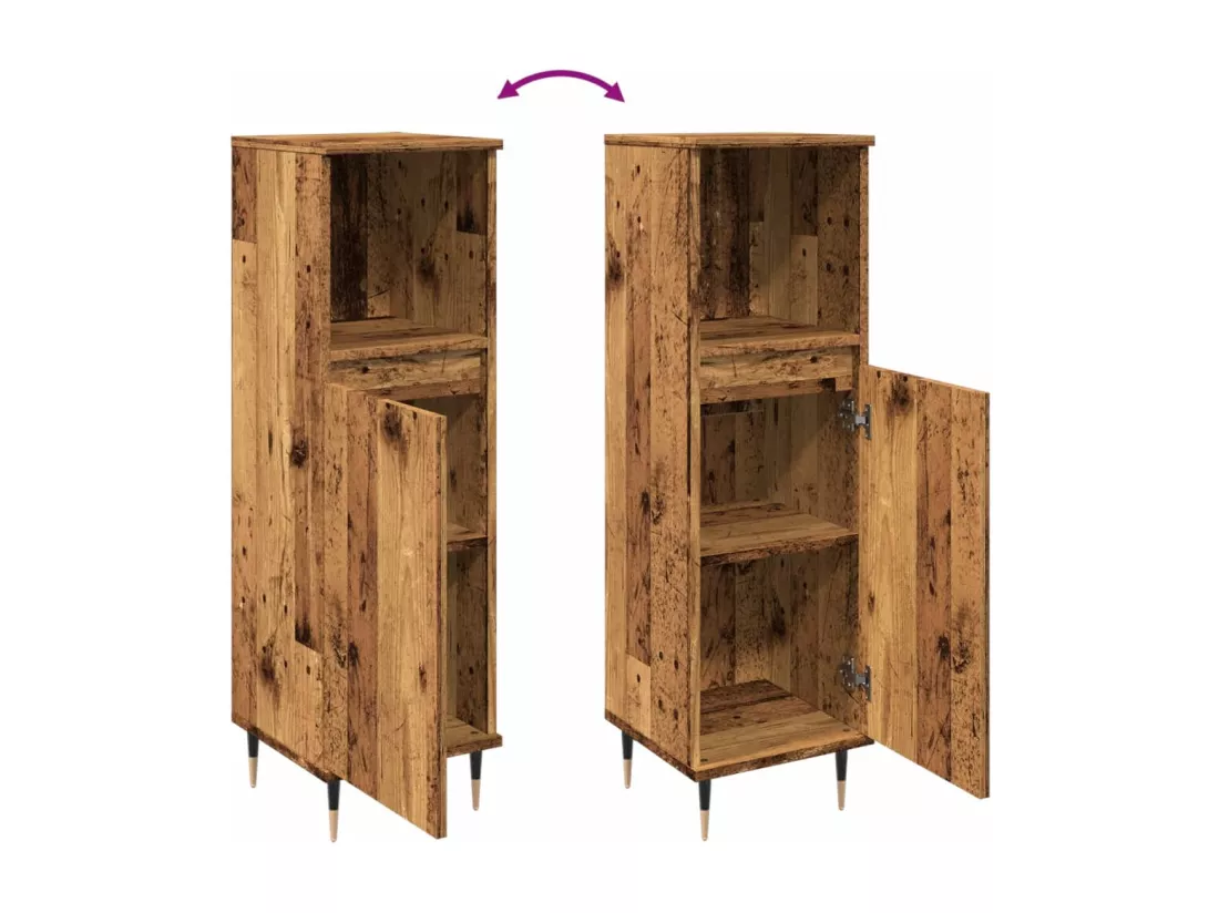 Armoire de salle de bain vieux bois 30x30x100cm bois ingénierie