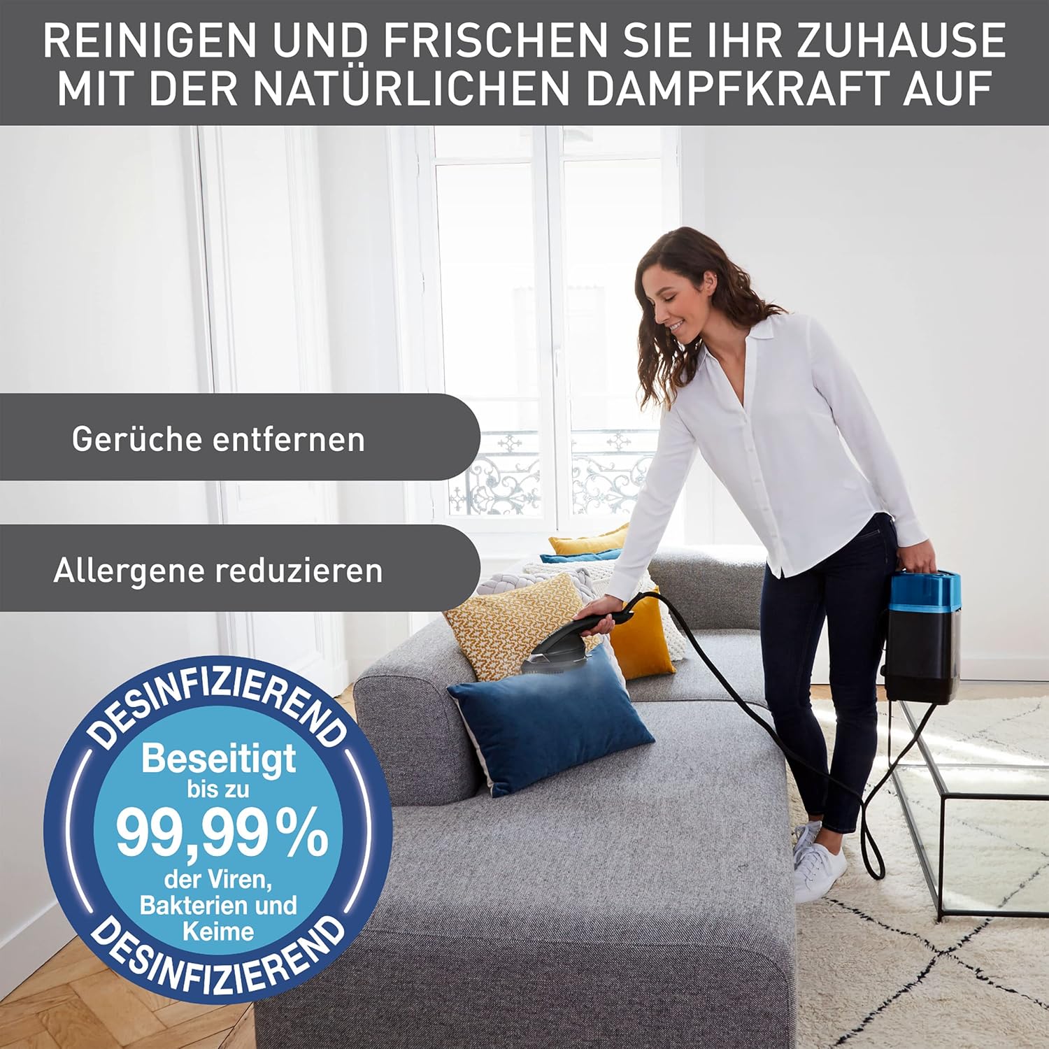 Tefal Ixeo Power All-In-One Dampfglätter, inkl. 3-Positionen Smart Board, 5,8 bar Dampfdruck, Hochdruckdampf-Technologie, 200 g/Min. extra Dampfstoß, erfrischt & desinfiziert, schwarz/blau, QT2022
