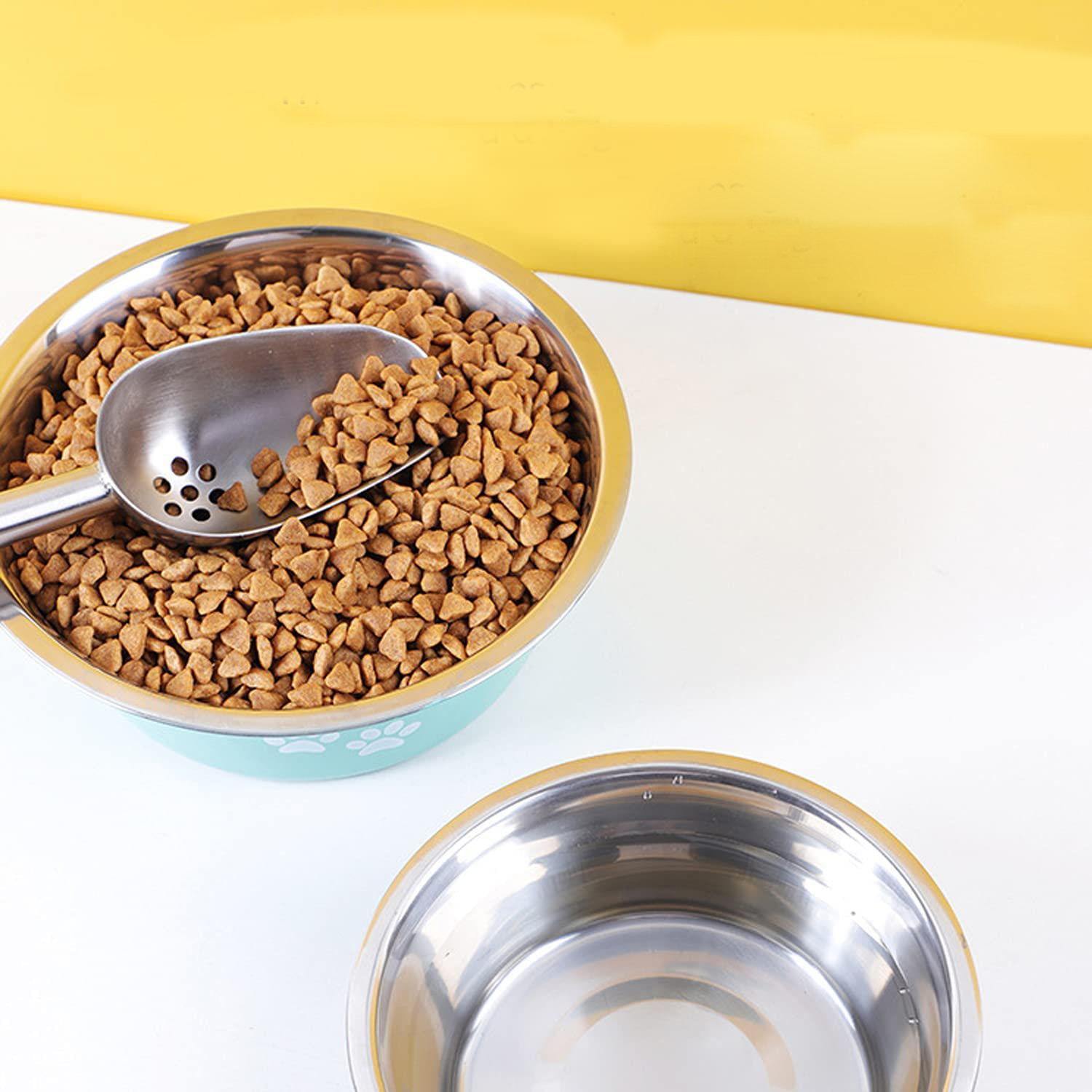 (2er Set) Edelstahl Haustier Futternapf Rutschfester Fress Napf Wasser Schale für Katzen / Hunde - Grau / Mint
