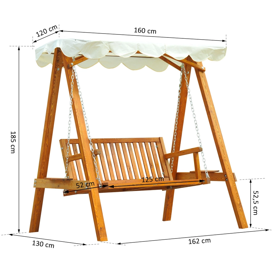 Outsunny Hollywoodschaukel als 2-Sitzer cremeweiß, natur