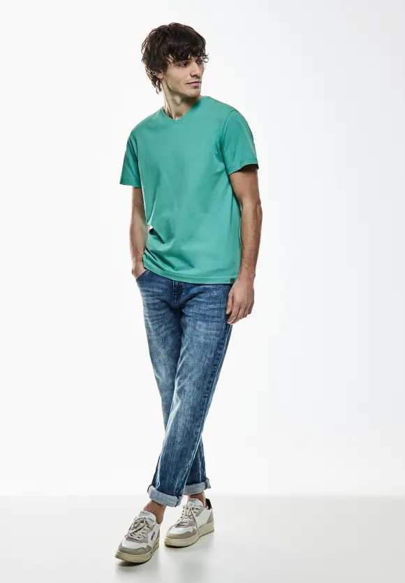 Basic V-Neck  T-Shirt - light urban green