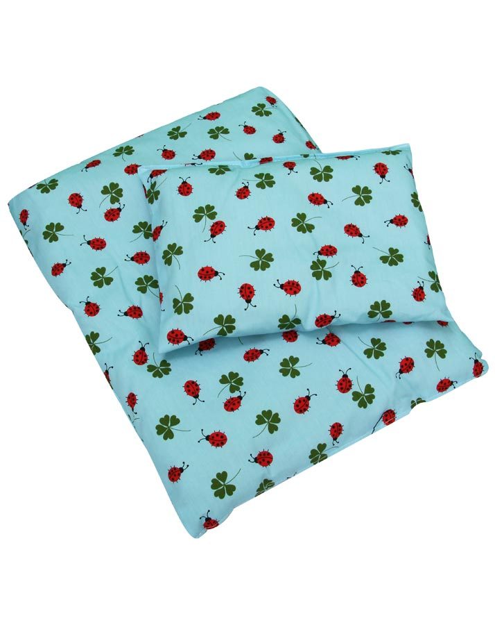 Puppenbettwäsche in blau gemustert