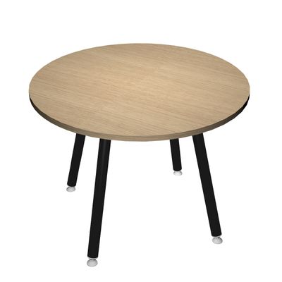 Table ronde - H74 cm - 100 cm - 4 pieds métal anthracite - plateau imitation chêne