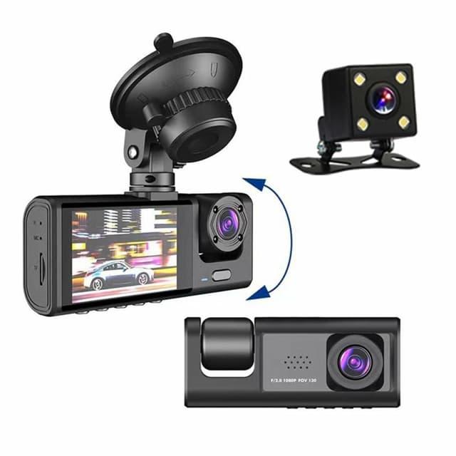 Bilkamera 3 objektiv vidvinkel 1080P HD bil DVR Dash Cam parkeringsskærm