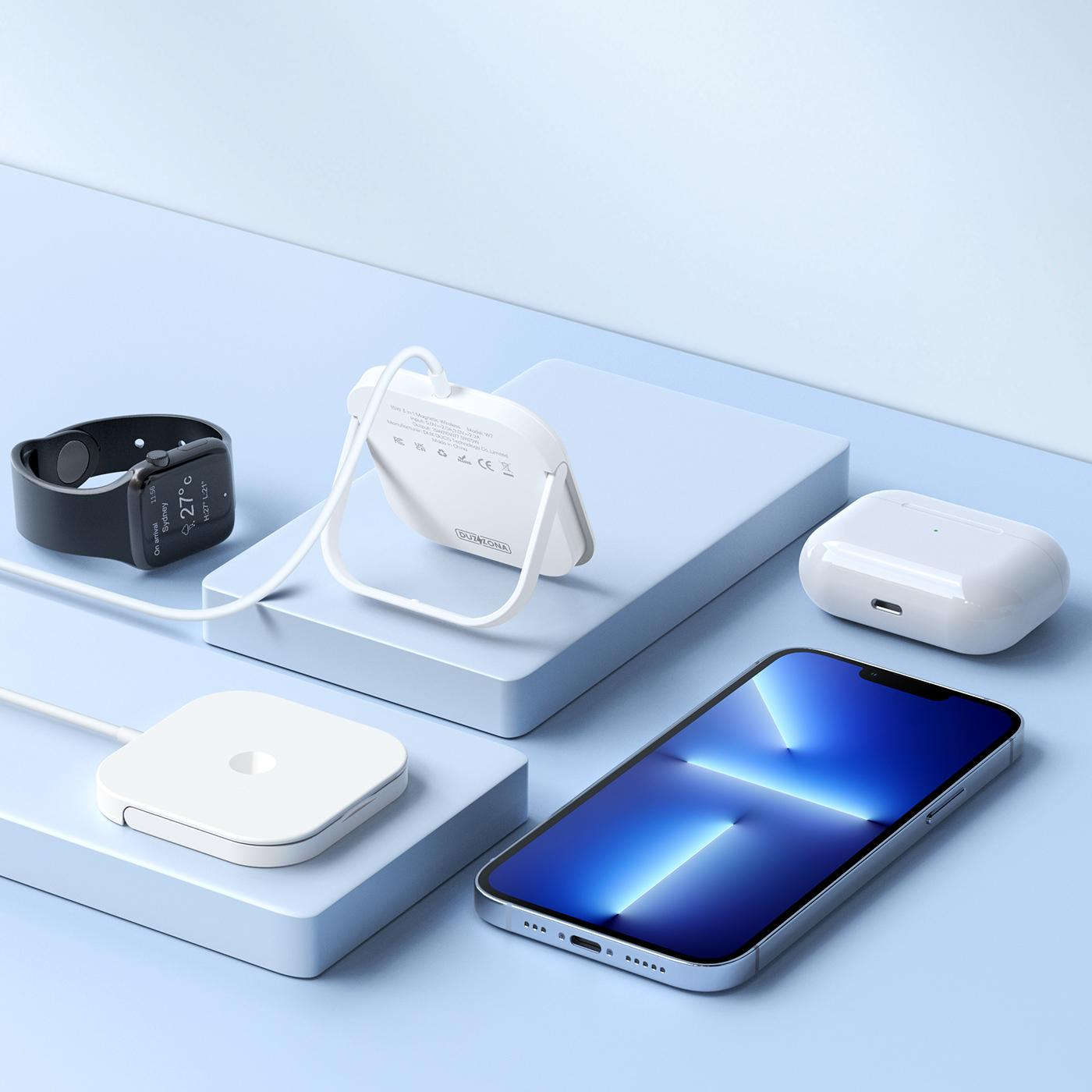 (1m) 3in1 15W USB C MagSafe Charger Magnetisches Ladegerät ab Apple iPhone 12 / Apple Watch / AirPods - Weiss