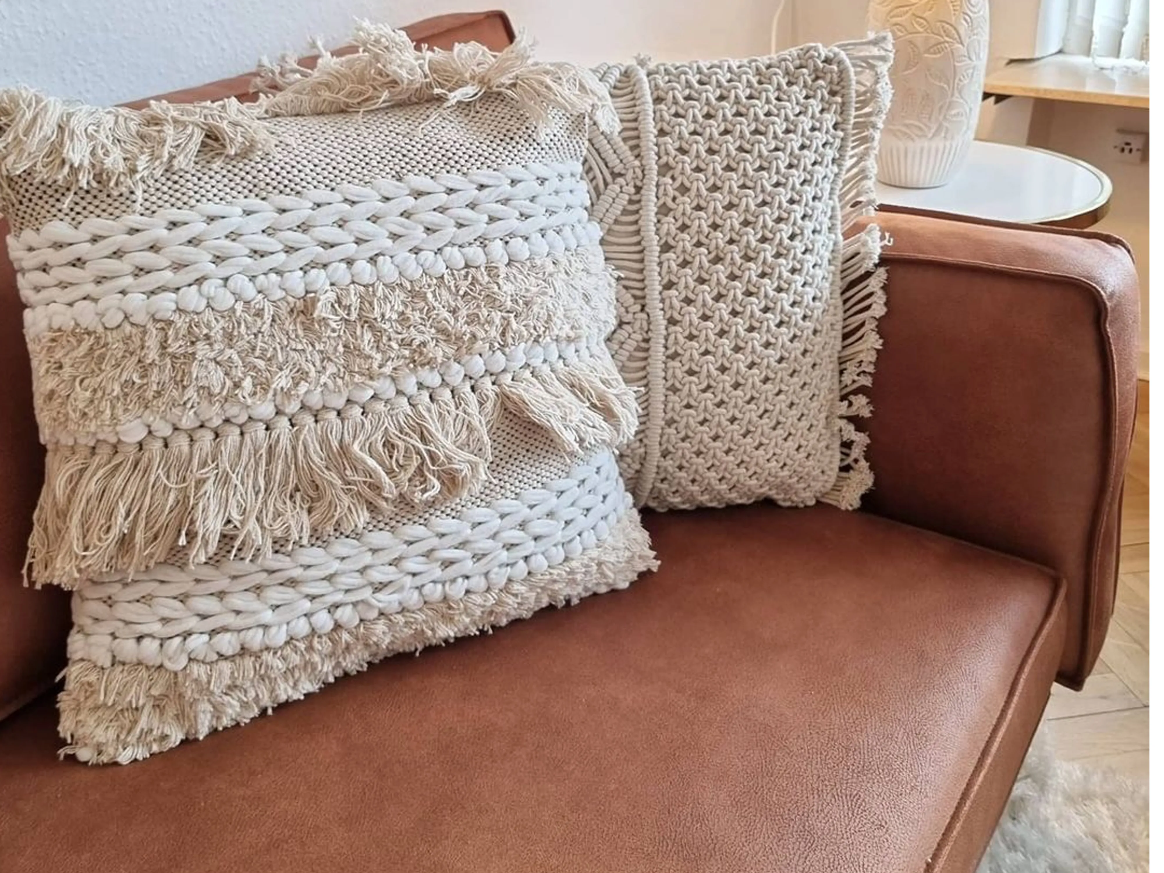 Set van 2 sierkussens VILLUR Katoen 45 x 45 cm Beige gestreept