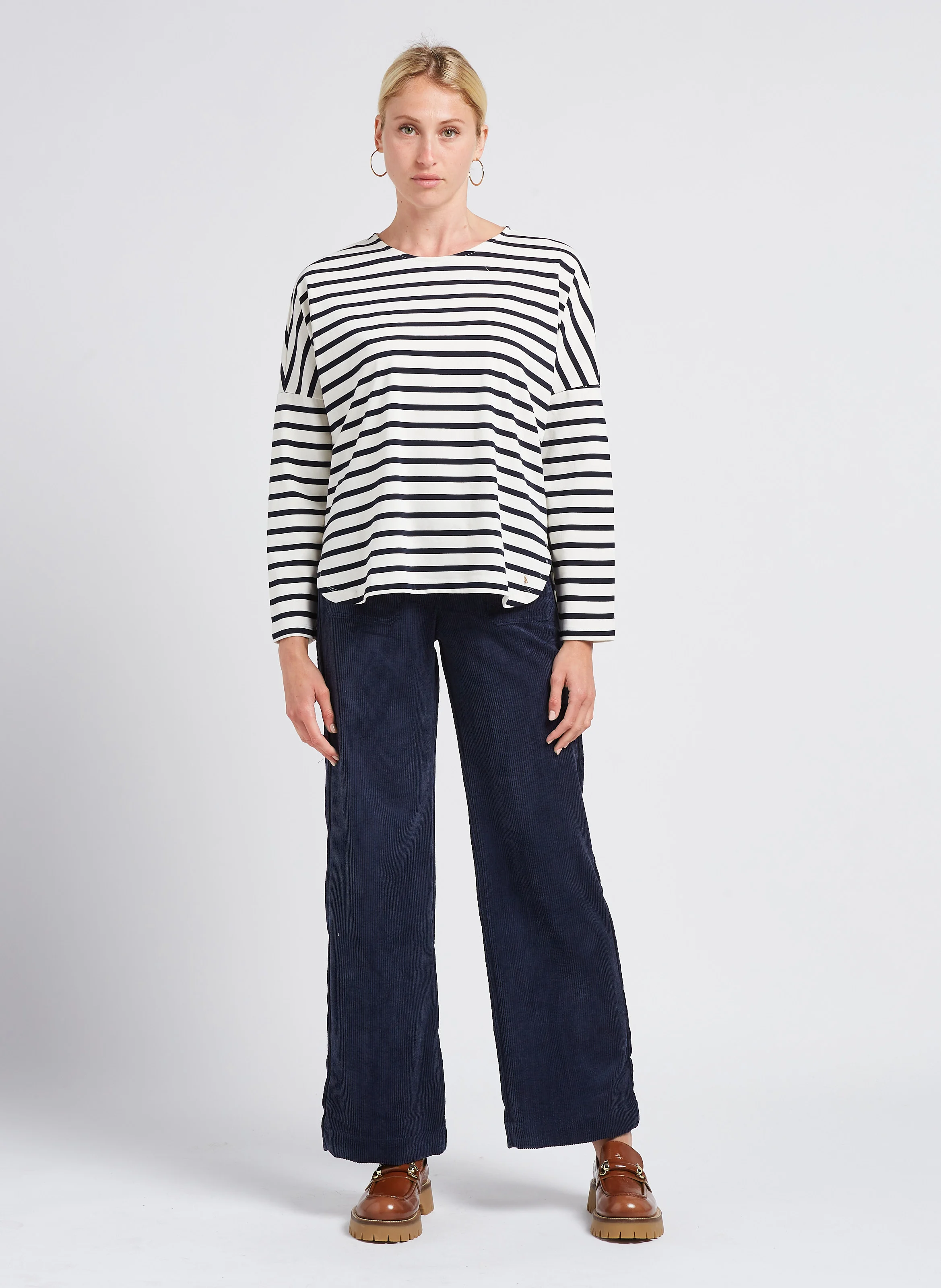 ONLY - Pantalon large taille haute côtelé | Bleu