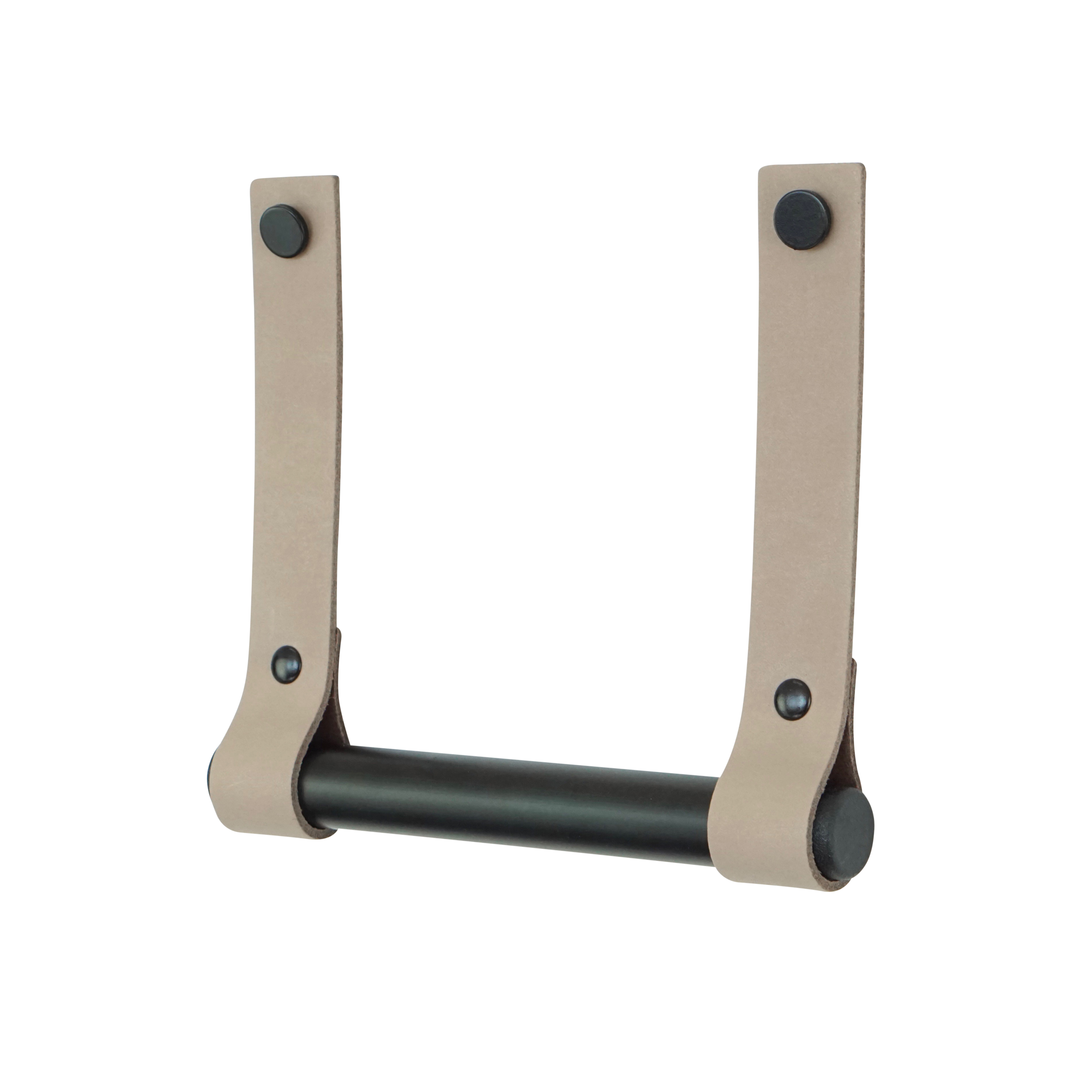Leren toiletrolhouder (roldrager: zwart metaal) Taupe