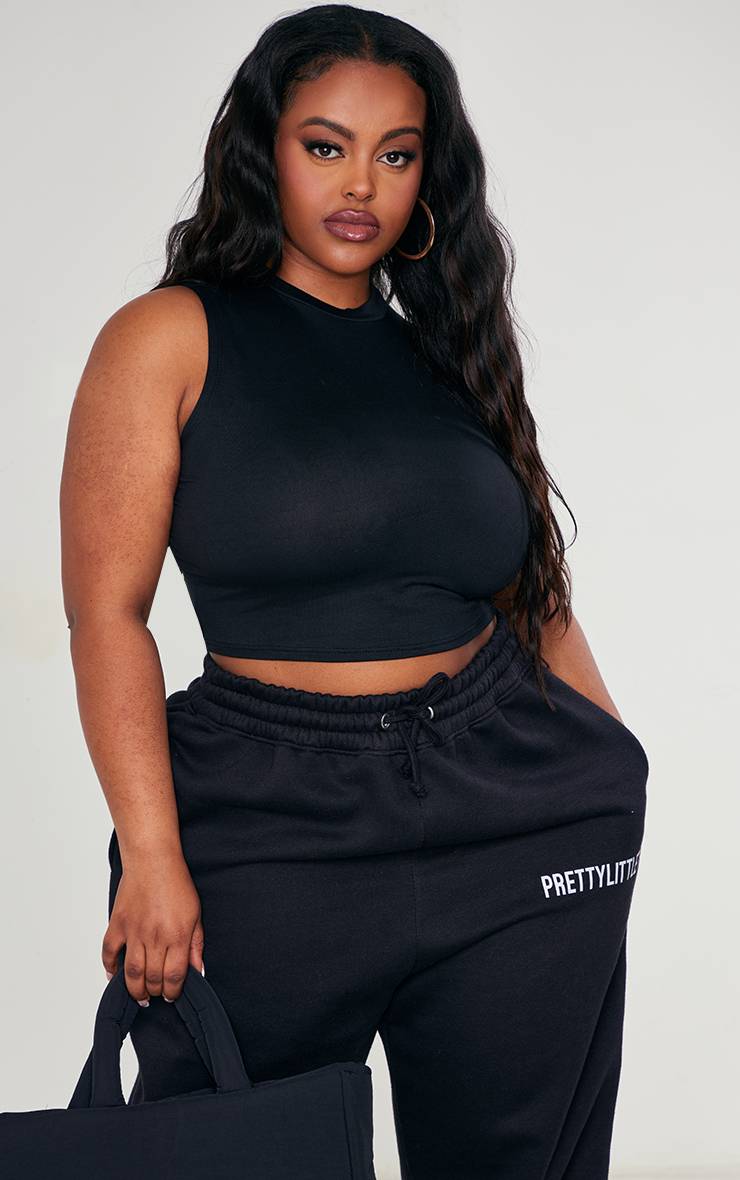 Noir Top Court Col Montant Toucher Doux Grande Taille