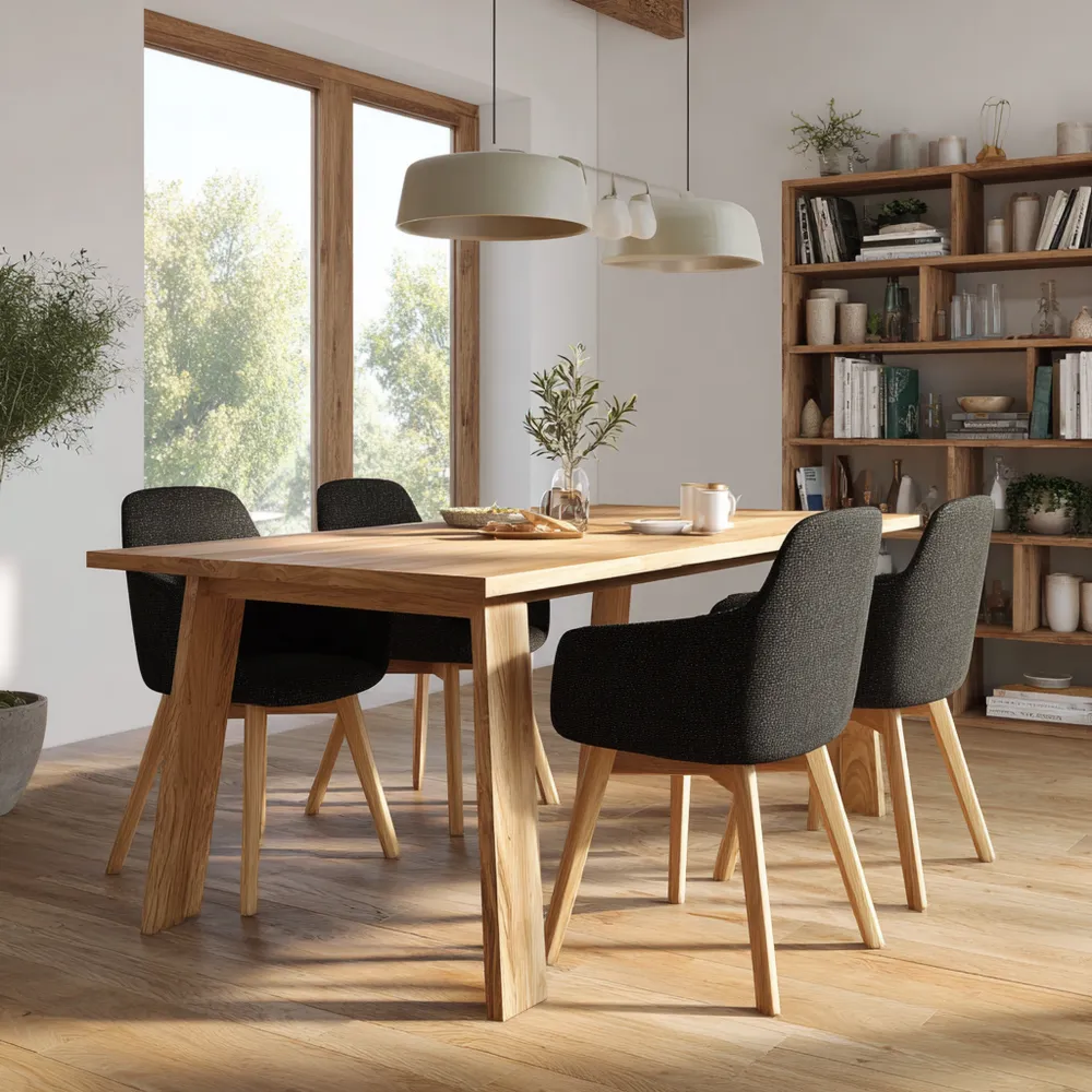 Esszimmer-Set Massivholz Tisch 160x90x75 cm mit 4 Polsterstühlen - Sch