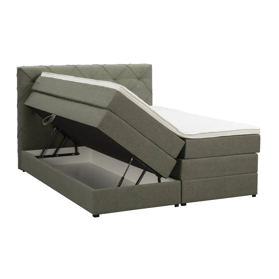 Boxspring met opbergruimte Liv geruit - groen - 140x200 cm