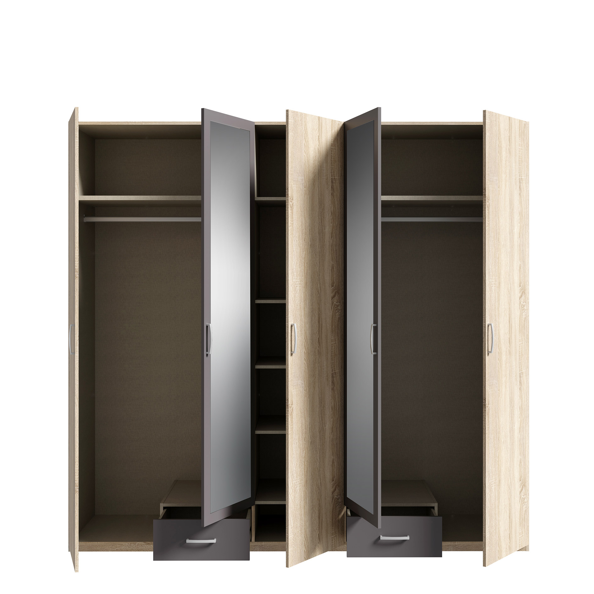 Drehtürenschrank - Sonoma Eiche - Wolfram grau - 5 Türen - 225 cm