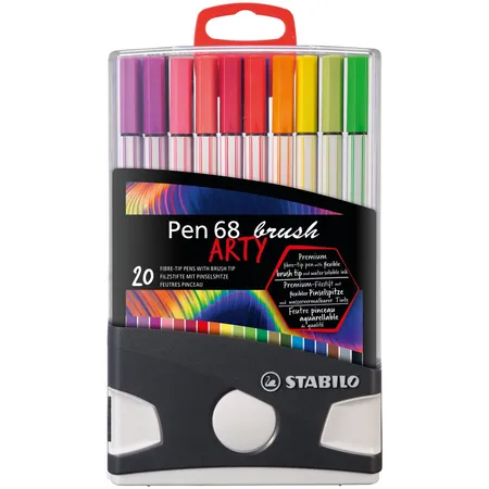 Premium-Filzstift mit Pinselspitze für variable Strichstärken - STABILO Pen 68 brush ColorParade - ARTY - 20er Tischset - mit 20 verschiedenen Farben