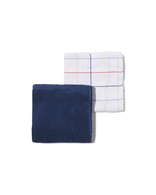 ensemble torchon et essuie-mains en coton bleu et carreaux