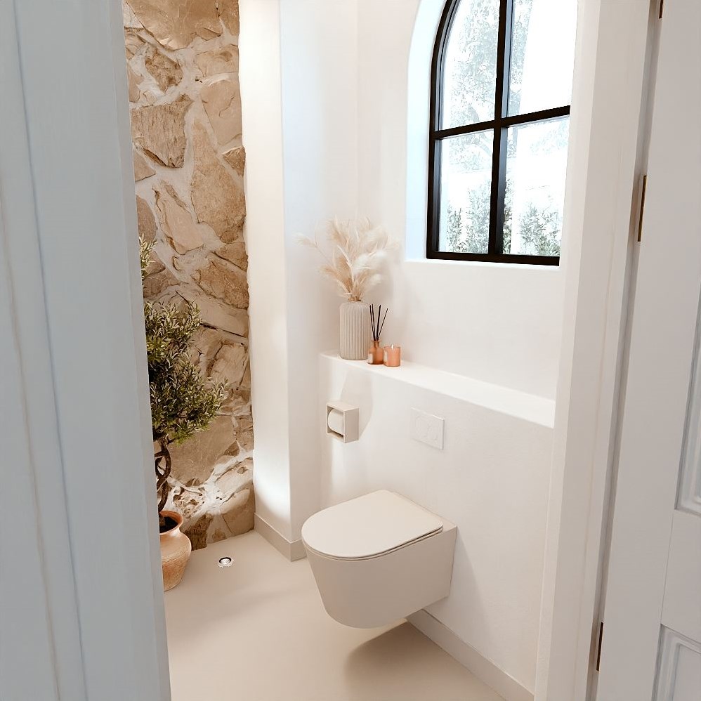Mondiaz Joya 50cm toiletmeubel ronding rechts walnut met wastafel faye links 1 kraangat talc