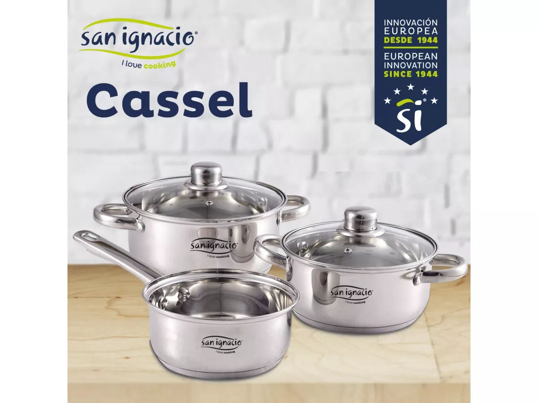 PAQUET DE 3 POÊLES Ø20/24 et 28 cms + ENSEMBLE D'ARTICLES DE CUISINE 5 PIÈCES EN ACIER INOXYDABLE