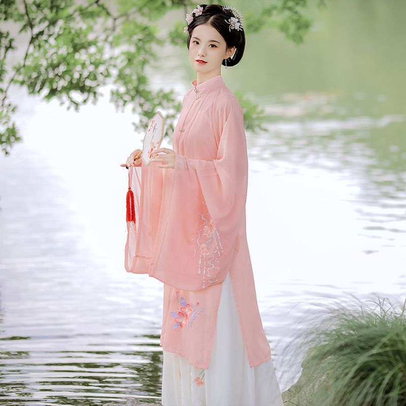 Francoix - Tweekleurige Hanfu-kostuumset met klokmouwen en borduurwerk