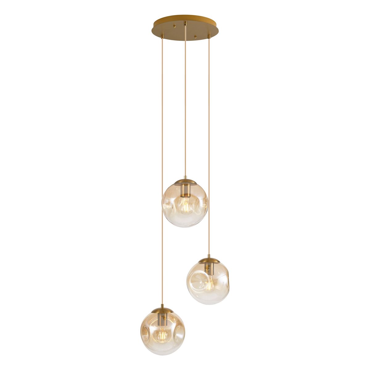 Art deco hanglamp messing met amber glas 3-lichts - Douglass