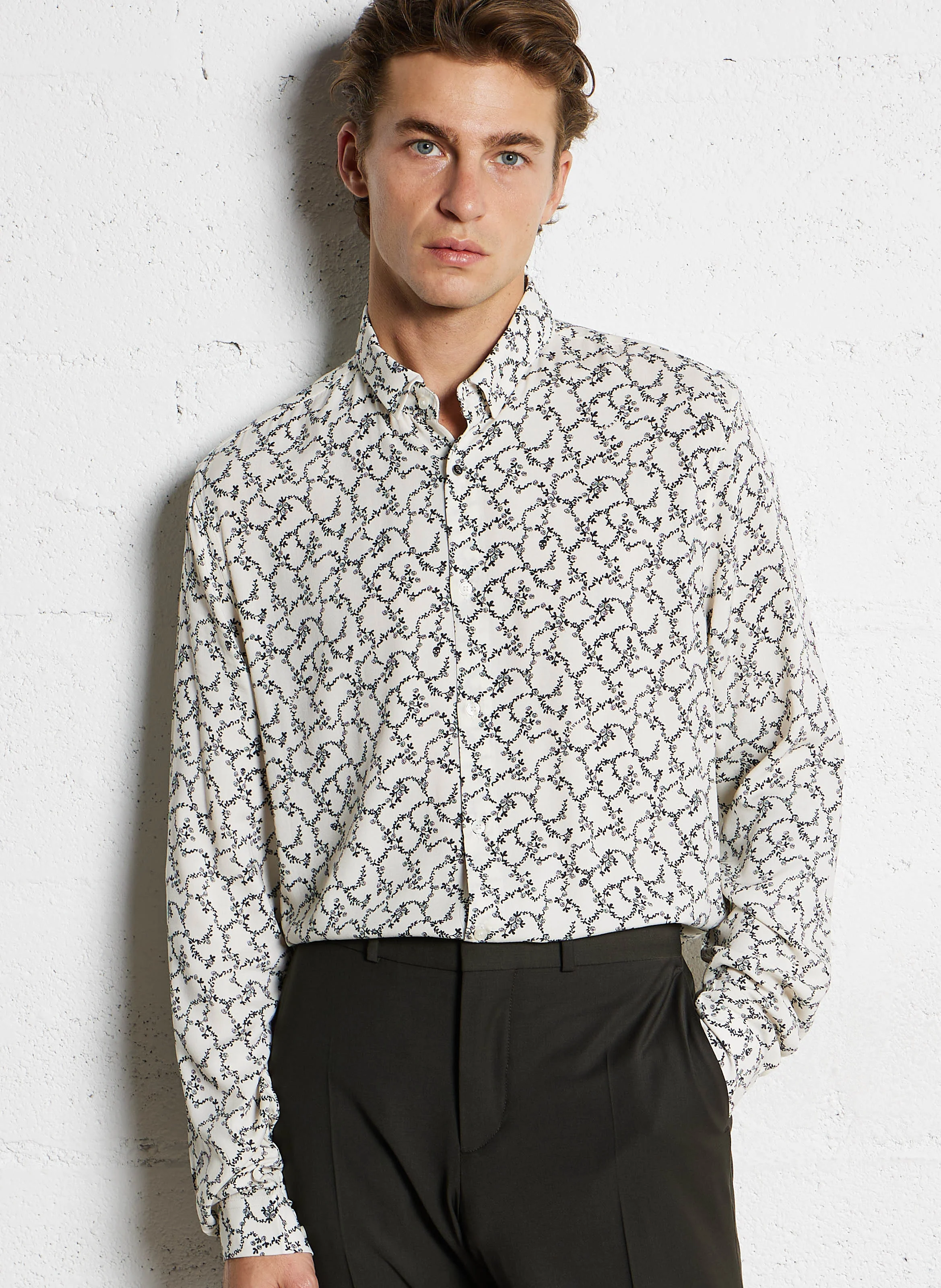 Chemise slim-fit col classique imprimée | Blanc